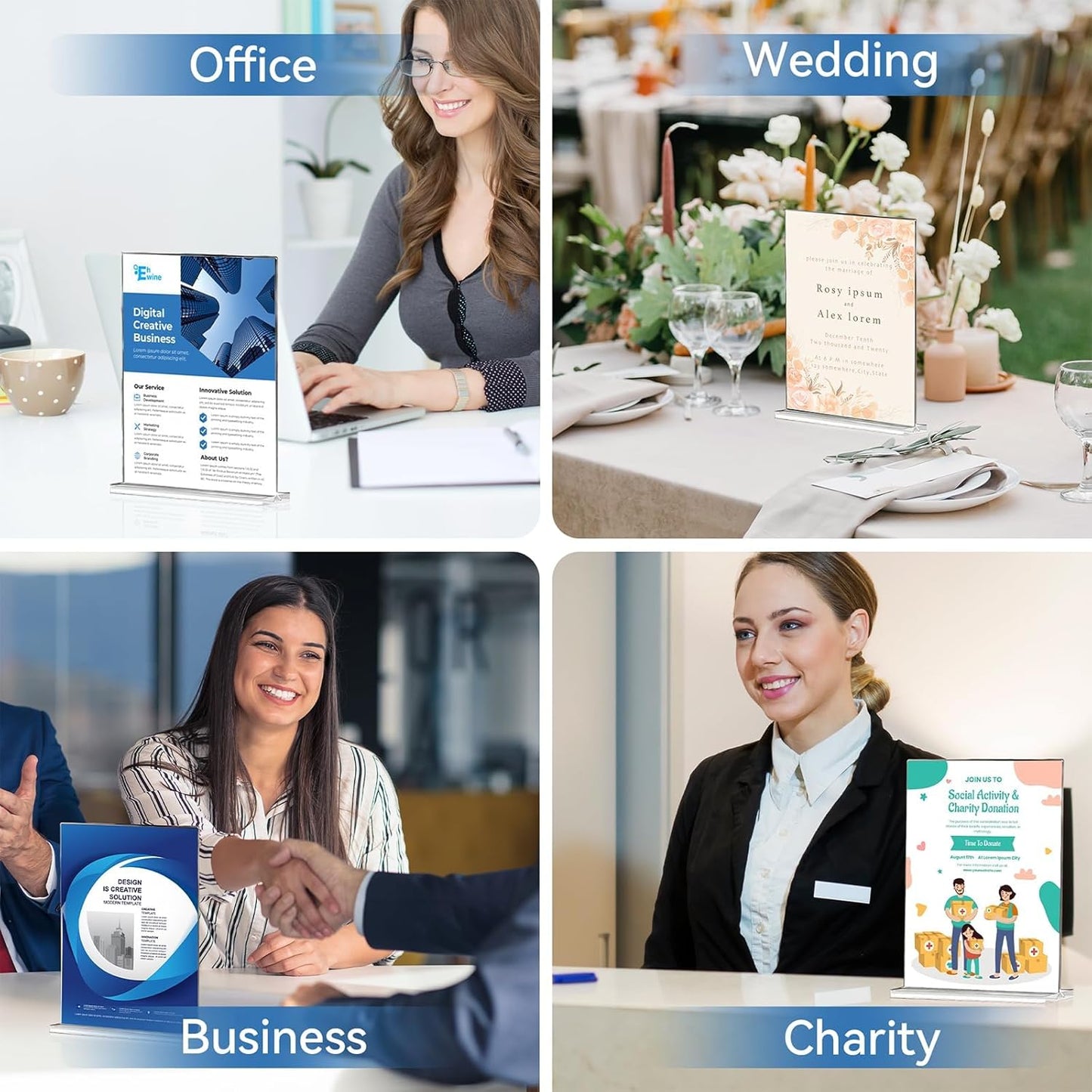 EHWINE 6 Pack 8.5 x 11 Acrylic Sign Holder, Clear Signs Display Holder Double-Sided Stand up Table Top Sign Holders Flyer Stand Frames Suitable for Office Business Store Hotels Party(Provide Non-slip Mats)