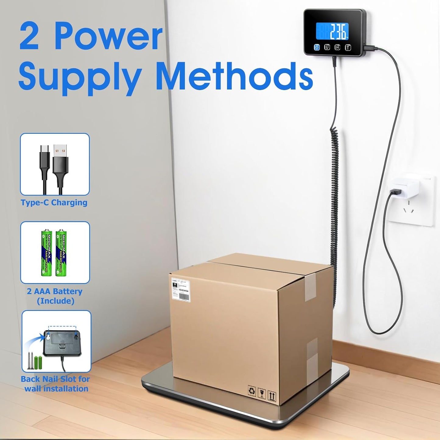 Luggage Scale 440lb Digital Shipping Scale with 0.35oz Accuracy, Tare/Hold, USB & Battery, Portable Postal Package Scale for Travel, Home, Office