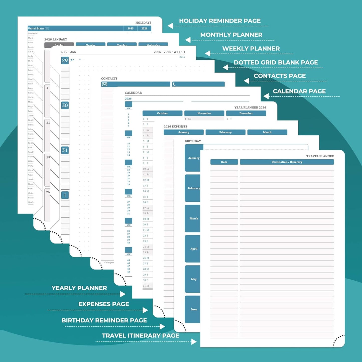 Weekly Monthly 2026 Planner (Jan.26-Dec.26),8.5"x6.5",12 Months Agenda Plan with Month Tabs & Pocket,Expenses/Note Pages, Appointment Book Calendar with Vegan Leather Cover,Light Blue