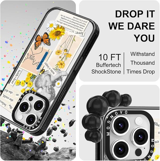 MOSNOVO Case for iPhone 16 Pro, [10ft 4X Military-Grade Drop Protection] Durable & Shockproof Phone Case Cover Design for iPhone 16 Pro - Vintage Collage Art - Clear Black
