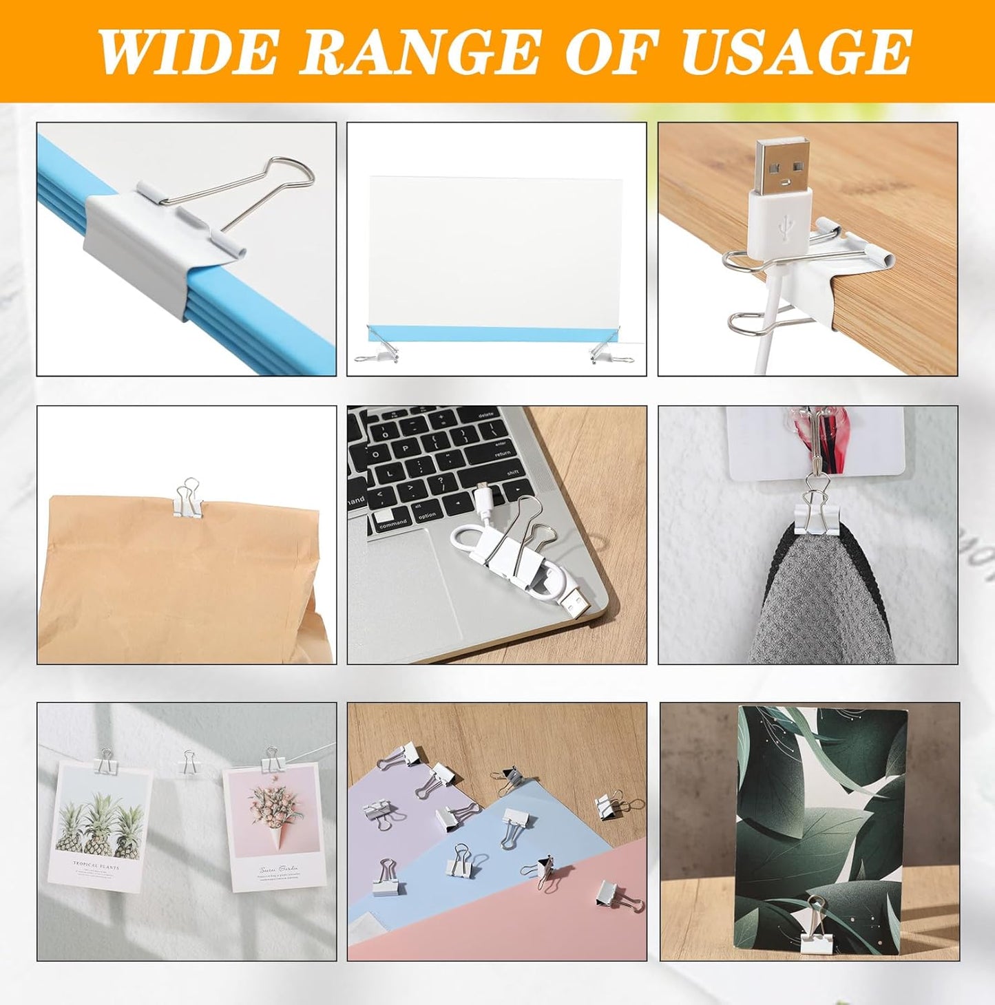 Jetec 200 Pack 0.75in/19mm White Metal Binder Clips Bulk Medium Reusable Fold Back Binder Clips Paper Clamps Spring Steel Sturdy for Home School Office Supplies