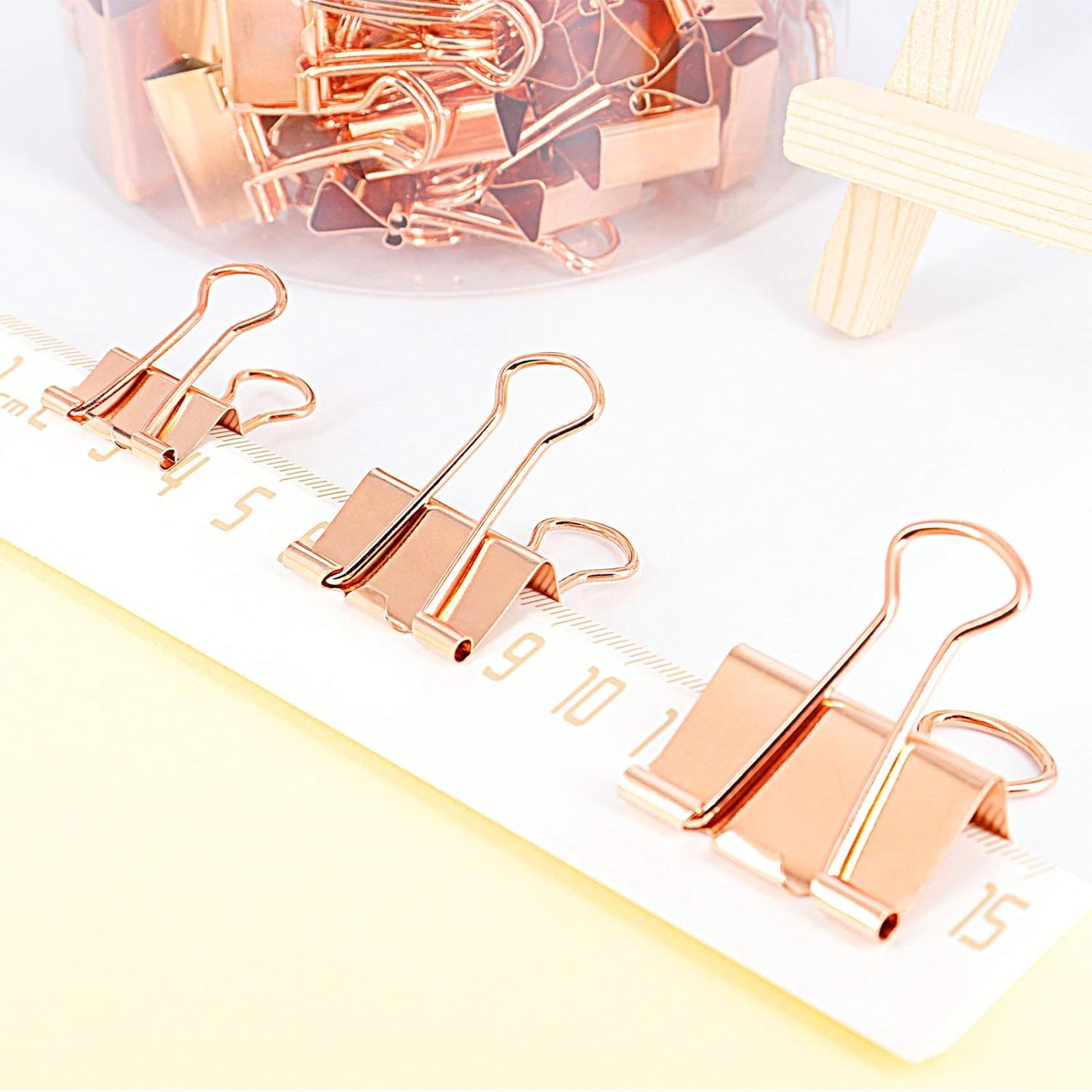 Binder Clips Paper Clamps, Assorted Sizes Set (Small, Medium, Large) for Office School and Home Supplies (Rose Gold)