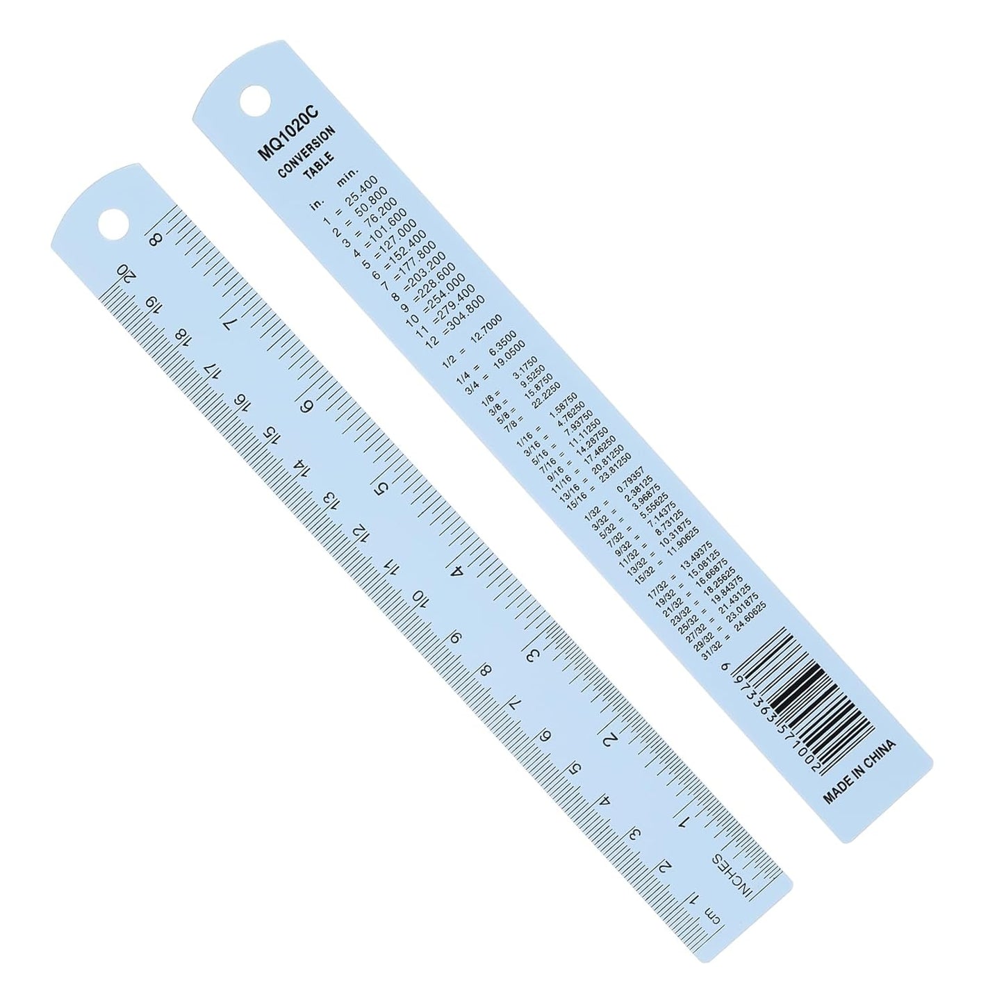 PATIKIL 20cm/8" Metal Ruler, 2 Pack Aluminum Alloy Rulers with Centimeters, Millimeters, Inches and Conversion Table Straight Edge Ruler for Writing Machinist Drafting, Blue