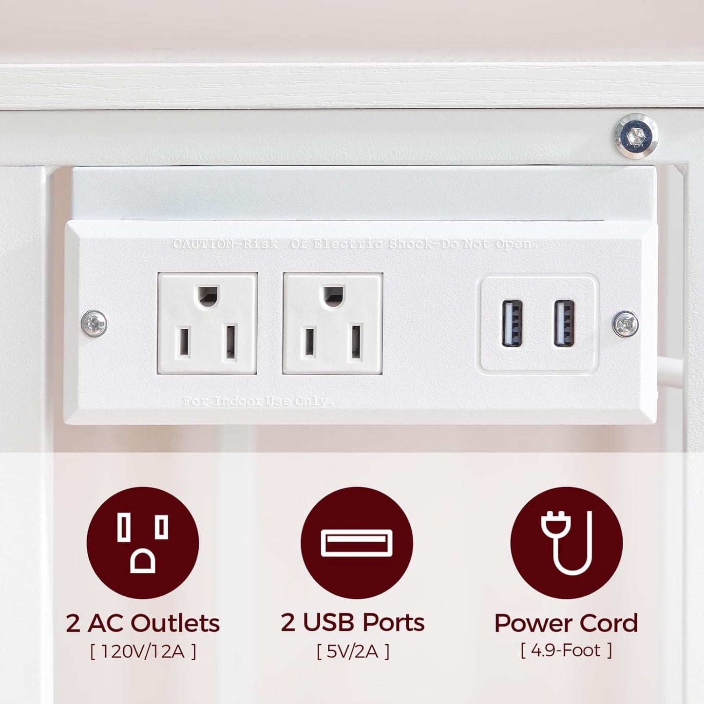 Mobile Printer Stand, 3-Tier Industrial Printer Cart with 2 AC Outlets and 2 USB Ports, Rolling Printer Table on Wheels for Home Offices Kitchen Organization Rack, White PTWT78E01