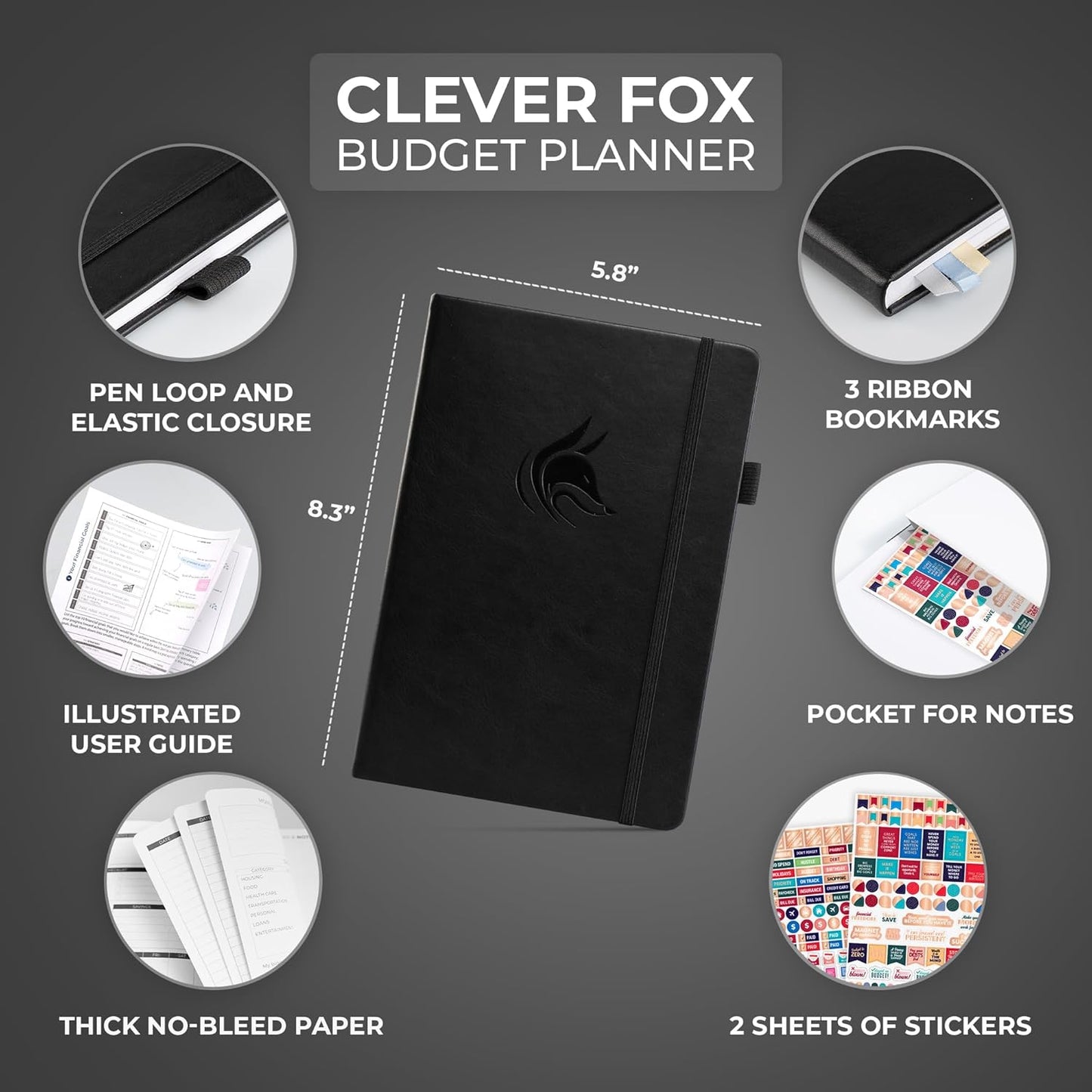 Clever Fox Budget Planner - Expense Tracker Notebook. Monthly Budgeting Organizer, Finance Logbook & Accounts Book, Bill Tracker, A5 (Black)
