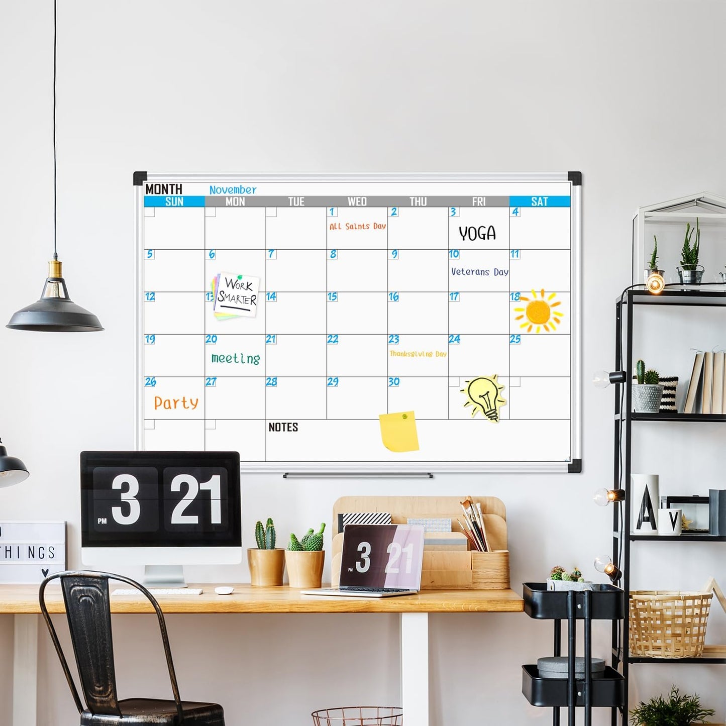 XBoard Magnetic Calendar Whiteboard 48" x 36" - Monthly Calendar Dry Erase Board, White Board + Colorful Calendar Board, Silver Aluminium Framed Monthly Planning Board
