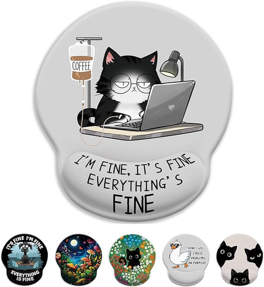 Cat Ergonomic Mouse Pad with Wrist Rest, Gaming Mouse Pad with Wrist Support, Funny Mouse Pads for Desk, Computer Mousepad with Non-Slip Pain Relief PU Base, Cute Office Desk Accessories