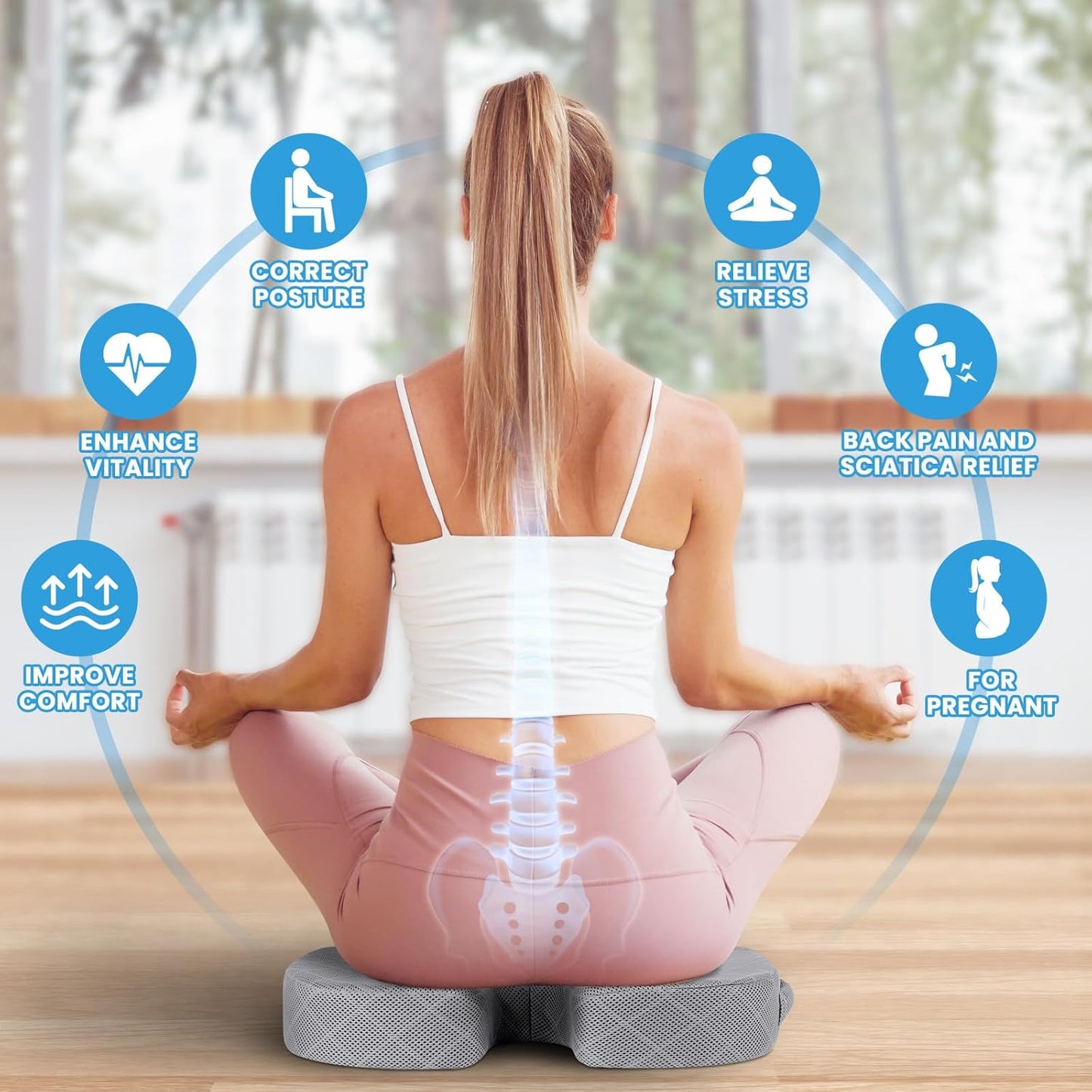 TushGuard Office/Car Seat Cushion, Non-Slip Sciatica & Back Coccyx Tailbone Pain Relief Chair Pad, Memory Foam Butt Pillow for Computer Desk, Wheelchair, Driving (Light Grey, X-Large)