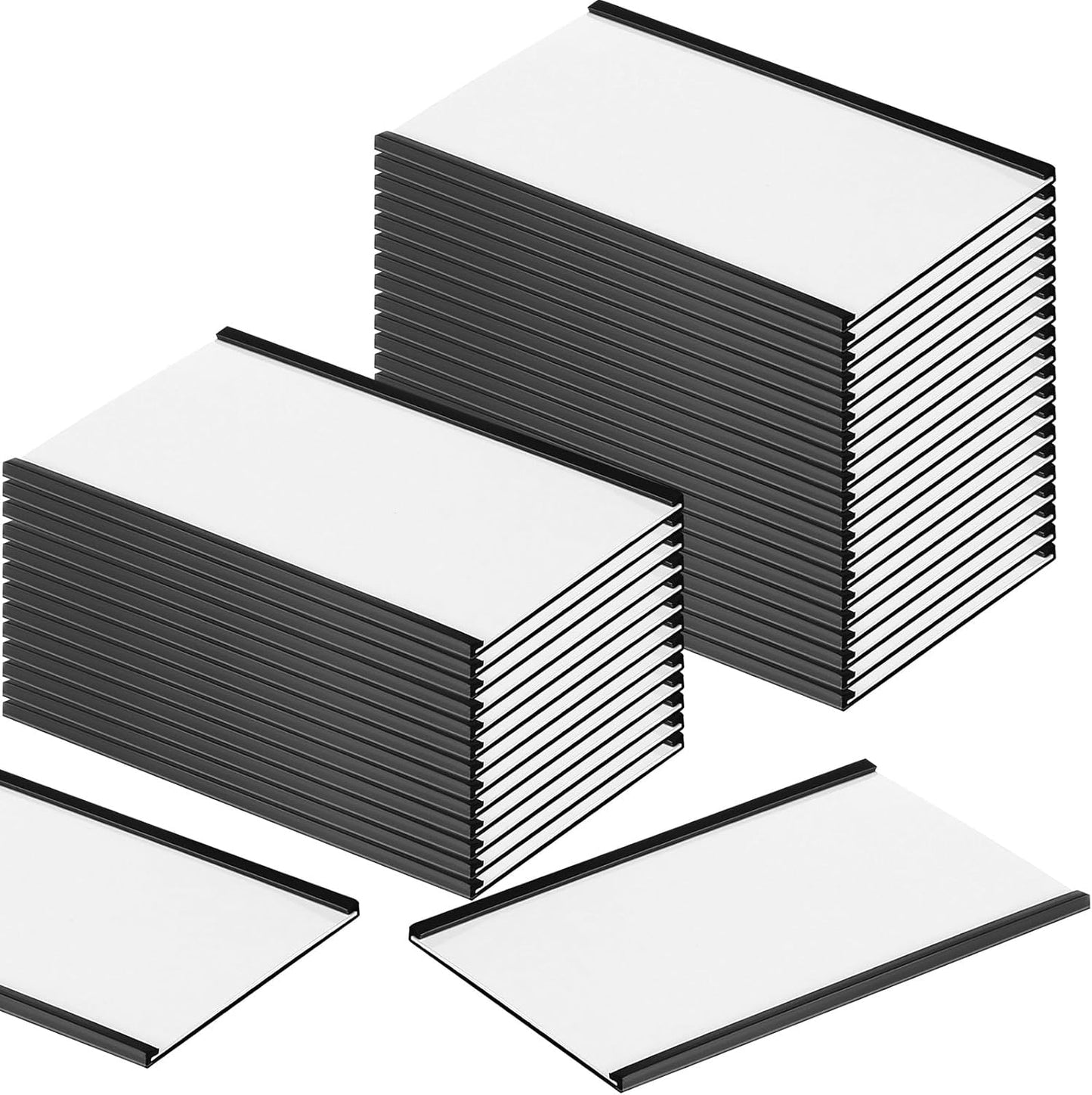 Glenmal 50 Pieces C Channel Magnetic Label Holders Set 3 x 5 Inch Magnet Shelf Label Holder with Protective Films and Replacement Strips for Metal Racks Whiteboard Name Tags