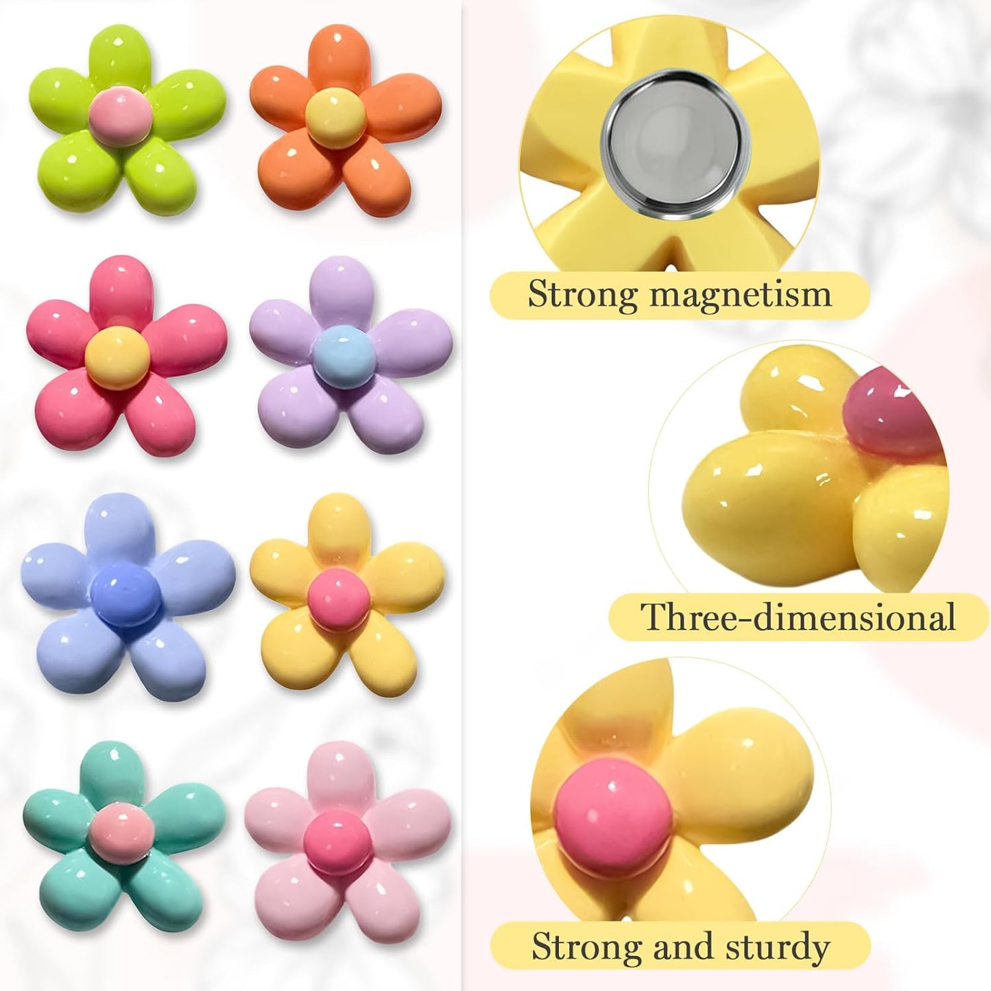 Qualsen Flower Magnets for Locker – 12 PCS Colorful Flower Fridge Magnets, Cute Locker Decorations for Girls, Small Strong Magnet for Whiteboard, Refrigerator, School Decor (8 Colors)