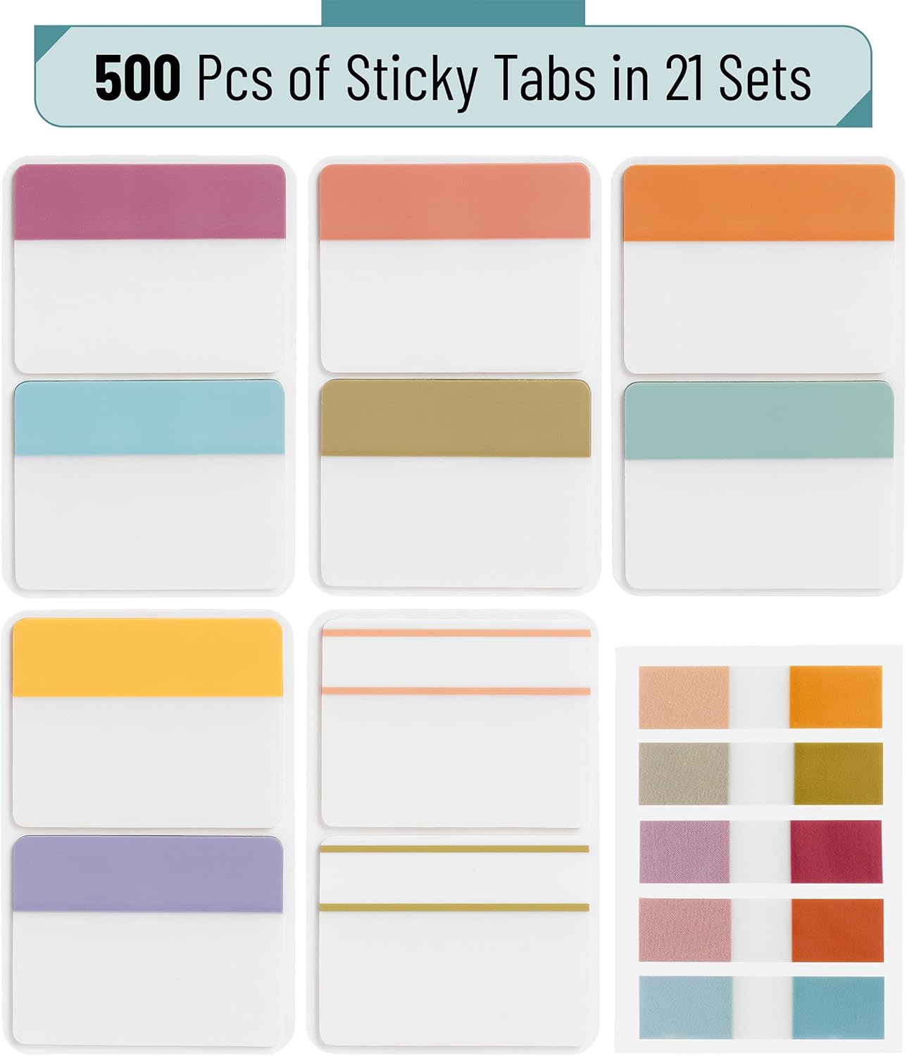 Mr. Pen- Sticky Index Tabs, 500 Pcs, 21 Sets, Colorful Sticky Tabs for Notebooks, Page Markers, Page Tabs for Binders, Page Tabs Sticky Tabs for Books, Notebook Tabs, Book Sticky Tabs for Notebooks