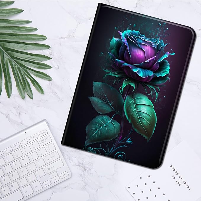 for All-New Kindle Fire 7 Tablet Case (12th Gen, 2022 Release),Slim Lightweight Smart Shell Stand Cover with Auto Wake/Sleep for Amazon Fire 7 Kids Tablet,Blue Rose Flower