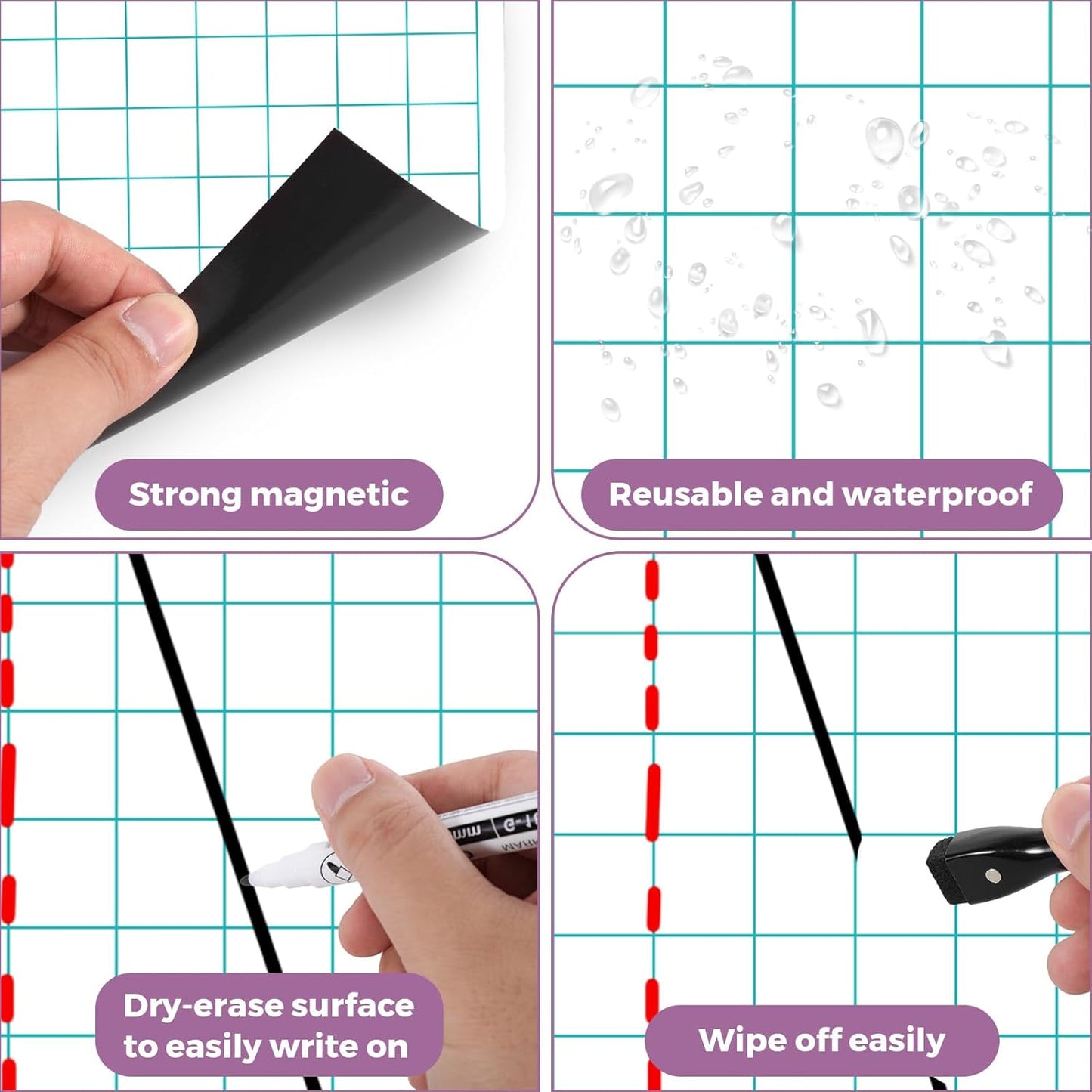 KIKIGOAL 21.5"x17" Magnetic Draw and Write Paper,Dry Erase Handwriting Lined Paper for Classroom Whiteboard, Writing Chart Page Teacher Must Have Homeschool Teaching Supplies (Graph)