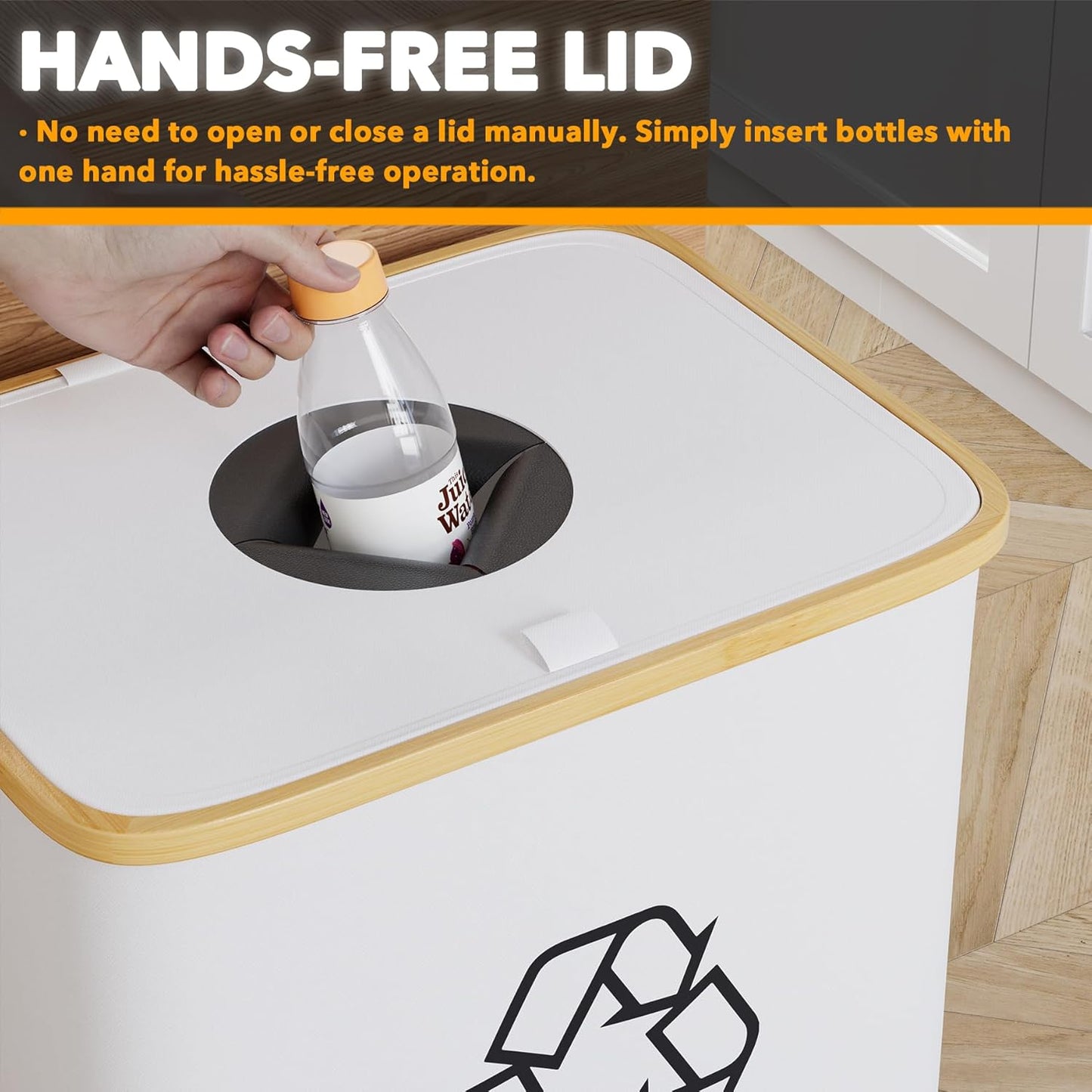 SpaceAid Recycling Bin for Kitchen 26 Gallon, 100L Recycle Bin with Lid and 2 Reusable Inner Bags, for Bottle Can Glass Plastic Stickers, White