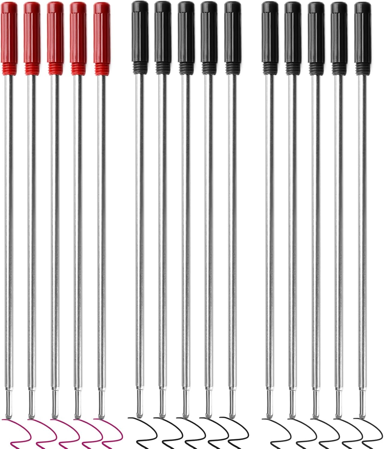 0.7 mm Ballpoint Ink Twist Pen Refills, 15 Pcs Medium Point Metal Smooth Writing Replaceable Ink Refill, Stationery Compatible for Cross Ballpoint Replacement (4.6in M) (Black+Red, 15)