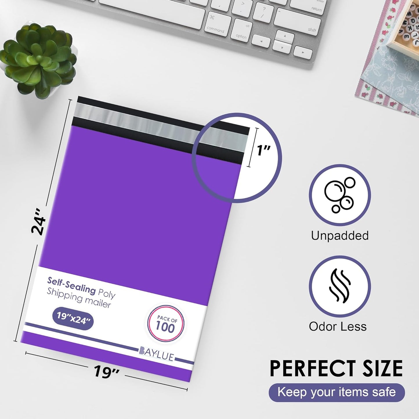 Purple Large Poly Mailers 19x24 Inch | Strong Adhesive Self-Seal Mailer Bags | Tear, Tamper, Water Resistant Shipping Envelopes | Thick Strong polymailer Bags XL Clothing Shipping Bags | 100 Pcs Bulk