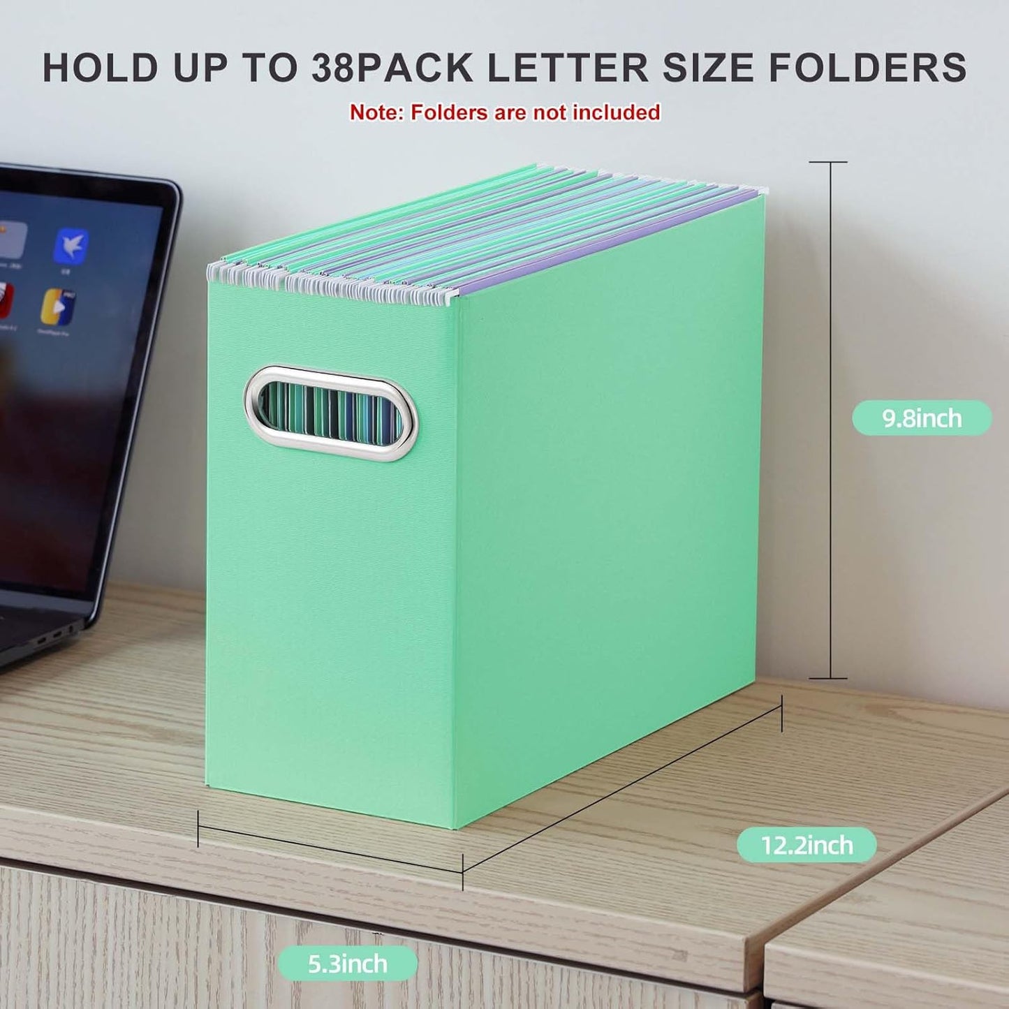 Oterri File Organizer, 8 Packs Small Storage Box, Cardboard File Folder Organizer, Collapsible File Box for Hanging File Folders Letter Size, Portable Filing Organizer with Handle (Mint Green)