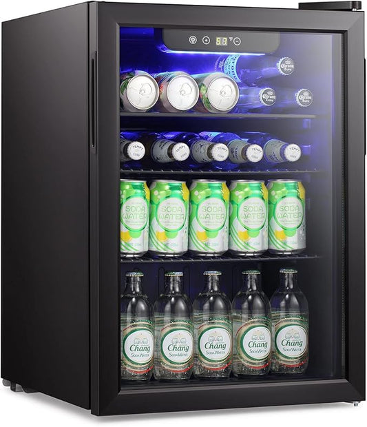Antarctic Star Mini Fridge-95 Can Beverage Refrigerator Wine Cooler Clear Front Glass Door Small Drink Touch Screen for Soda Beer Bar Office Home 2.6 cu.ft