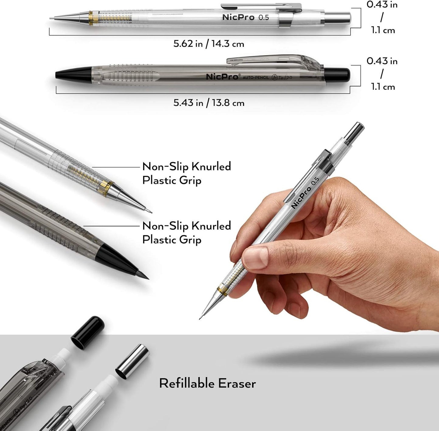 Nicpro 6PCS Art Mechanical Pencil Set, 4PCS Drafting Pencils 0.3 & 0.5 & 0.7 & 0.9 mm & 2PCS 2mm Lead Holder (4B 2B HB 2H) For Writing, Sketching Drawing With 12 Tube Lead Refills Erasers Case