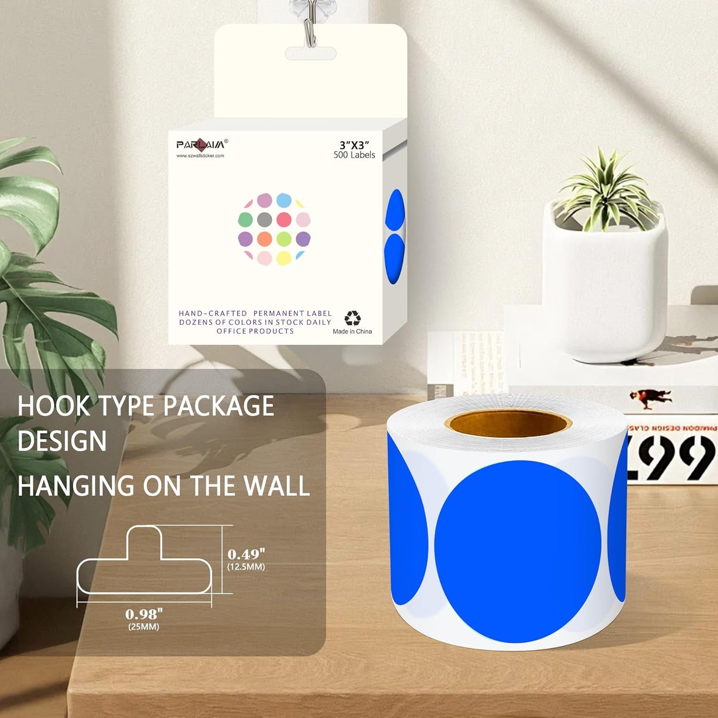 PARLAIM 3" Diameter Round Blue Color Coding Sticker, 4 Rolls 2000PCS Circle Dot Label,Permanent for Inventory Box Labeling
