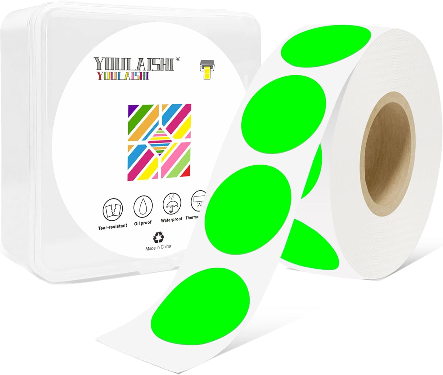 1 Inch Circle Dot Stickers 1000 PCS Color Coding Thermal Labels Dots Writable Printable Small Round Stickers for Office, Classroom, Inventory, Garage, Organizing Storage, Fluorescent Green