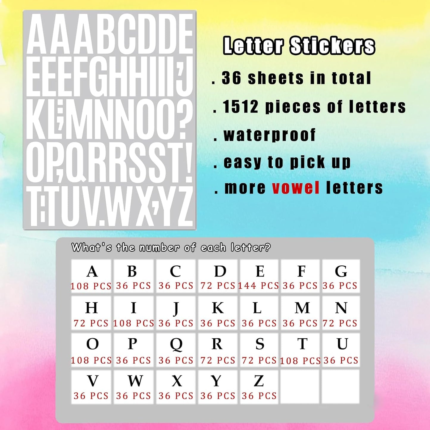 Bemeol 1872 Pieces Letter Stickers 36 Sheets 2 Inch Alphabet Letter Stickers Vinyl Self Adhesive Sticker Letters for Bulletin Board Home Classroom Mailbox Decor(White)