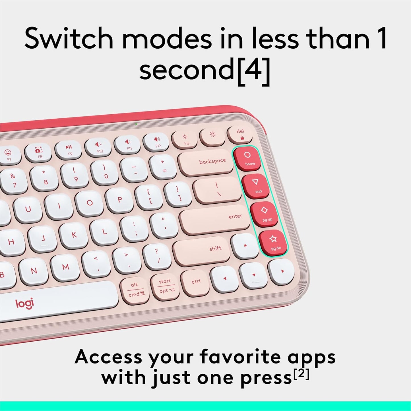 Logitech POP ICON Keys Wireless Bluetooth Keyboard, Comfortable Typing, Programmable Keys, Easy-Switch Between up to 3 Devices, for Laptop, Tablet, PC – Rose and Off-White
