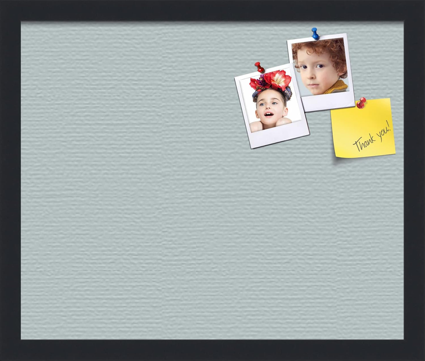 PinPix 18x15 Inch Cork Bulletin Board. This Decorative Framed Pin Board Comes with Soft Blue Design and a Satin Black Frame. Ideal for Home Office Decor or Message Board (PinPix-1814)