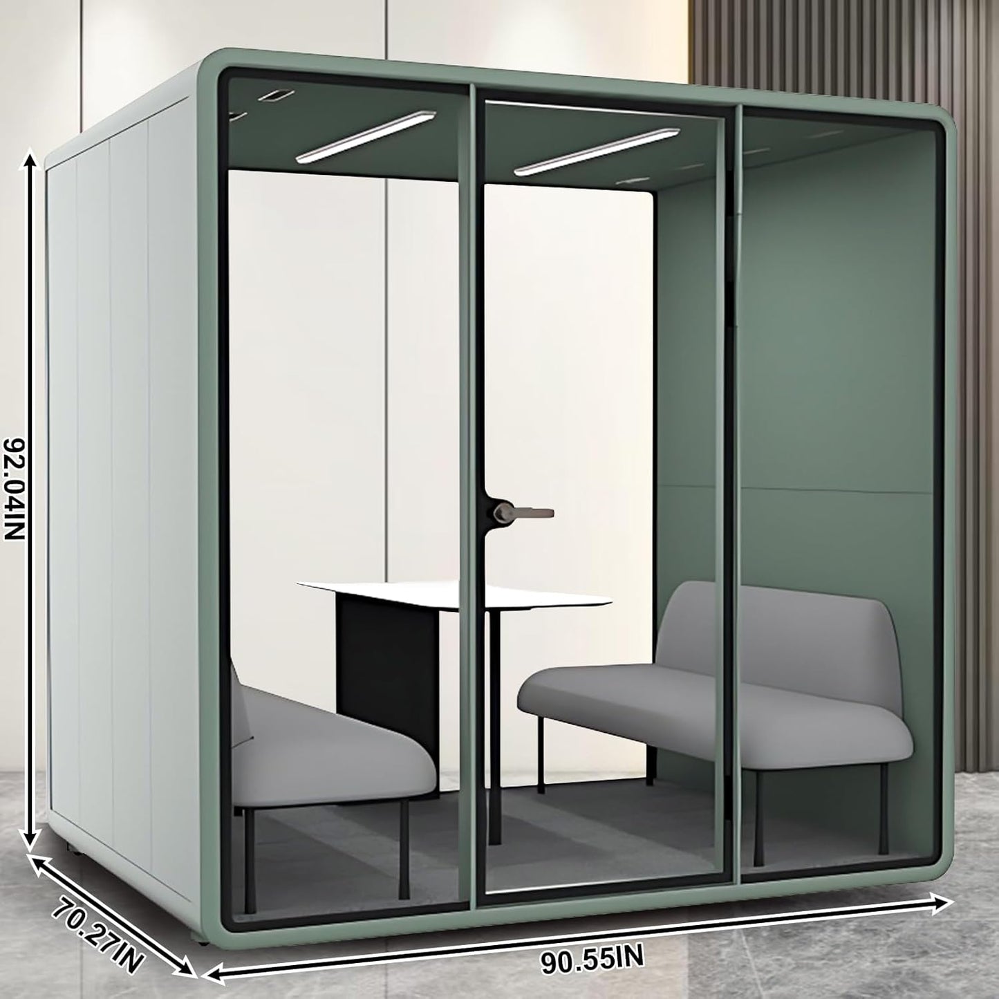Office Sound Booth with Audio Privacy - Soundproof Recording Booth Includes Green Frame with Curved Corners,Soundproof Room with Light,Steel Plate Structure for Negotiation (90.55IN×70.27IN)