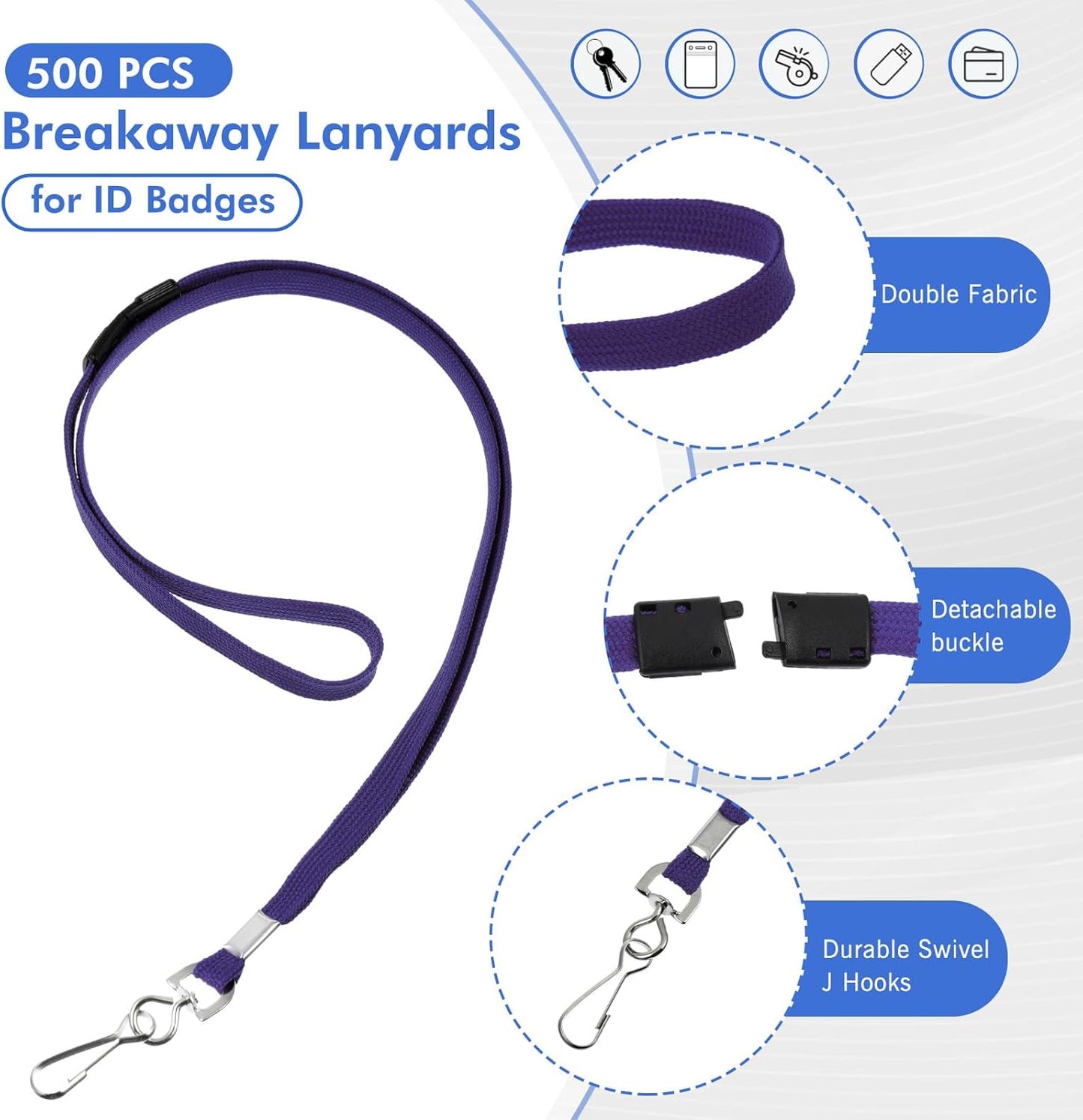 Windyun Breakaway Lanyards for ID Badges Bulk Lanyards Strap with J Hook Flat Lanyards School and Office Supplies