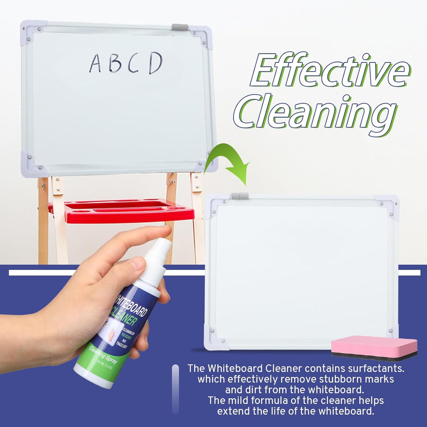8 Pack Whiteboard Cleaner 3.4 fl oz Whiteboard Cleaning Spray Dry Erase Board Liquid Cleaner with 8 Pack Magnetic Chalkboard Board Erasers White Board Eraser for Classrooms, Home, Office