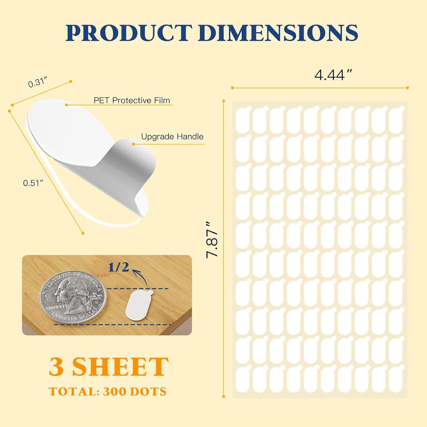 Adhesive Stick Dots, Putty Sticky Tack, Double Sided Mounting Glue Dots for Wall Hanging, Crafts, Balloons, Poster, Festival, Party, Decorations - 300 Dots