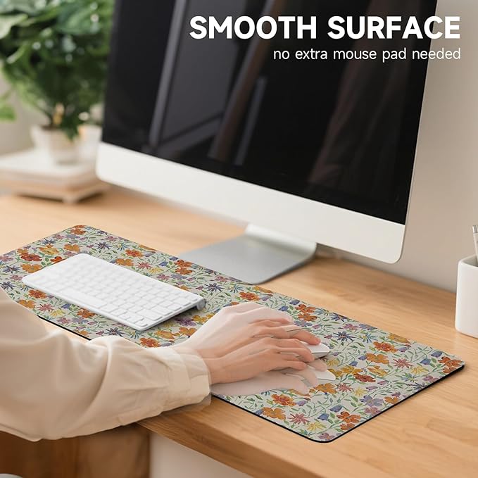Botanical Floral Desk Pad Blotter,Large Mouse Pad 35 x 17in,PU Leather Desk Mat Writing Pad Protector, Non-Slip Waterprrof,Desktop Decor for Home Office Women Girls (Little Forest)