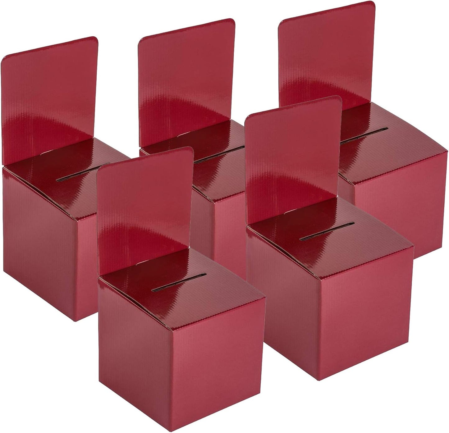 Raffle Ticket Donation Collection Ballot Box Reusable Sturdy thick Cardboard with Slot comment Suggestion Box With Removable Header 6H x 6W x 6D, Display area 6H x 6W(Red 5 pack)