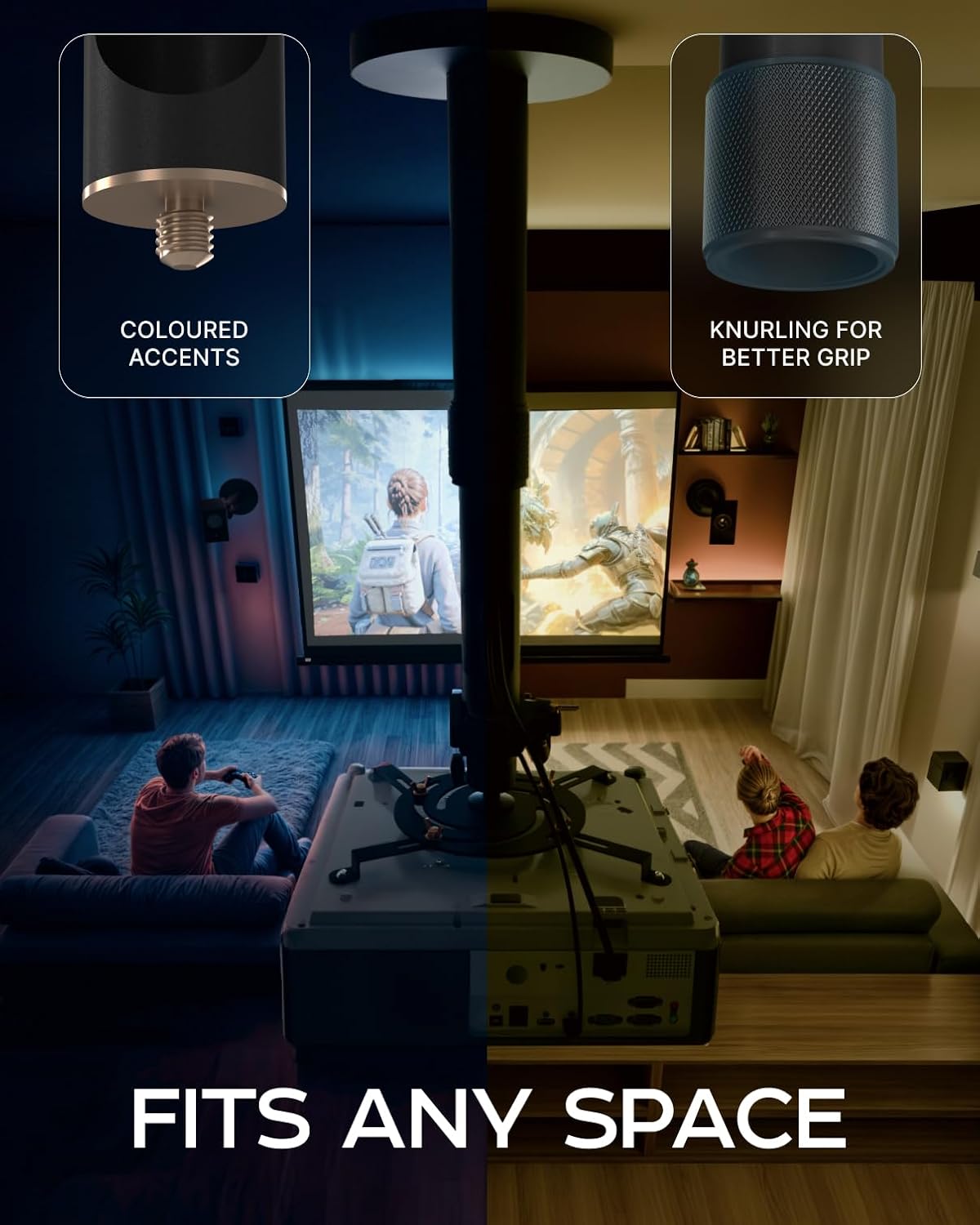 PropVue Universal Projector Mount - Adjustable Ceiling or Wall Mount for Office & Home Mini Projectors - Full Motion, Easy Installation, 360° Swivel, Extendable Length 13.8" to 21"