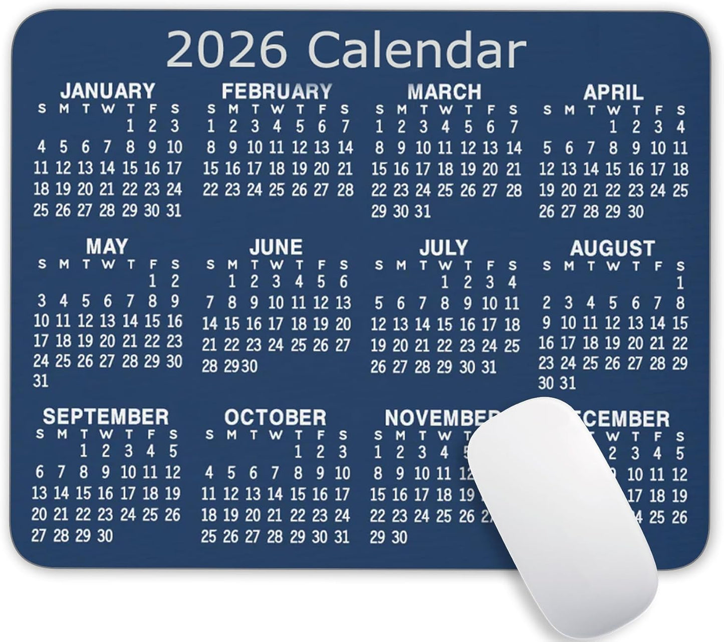 Calendar Mouse Pad, 2026 Blue Calendar Horizontal Edition Gaming Mouse Mat with Custom Design, Non-Slip Rubber Base MousePads for Office Home Laptop Travel, 9.5"x7.9"x0.12" Inch