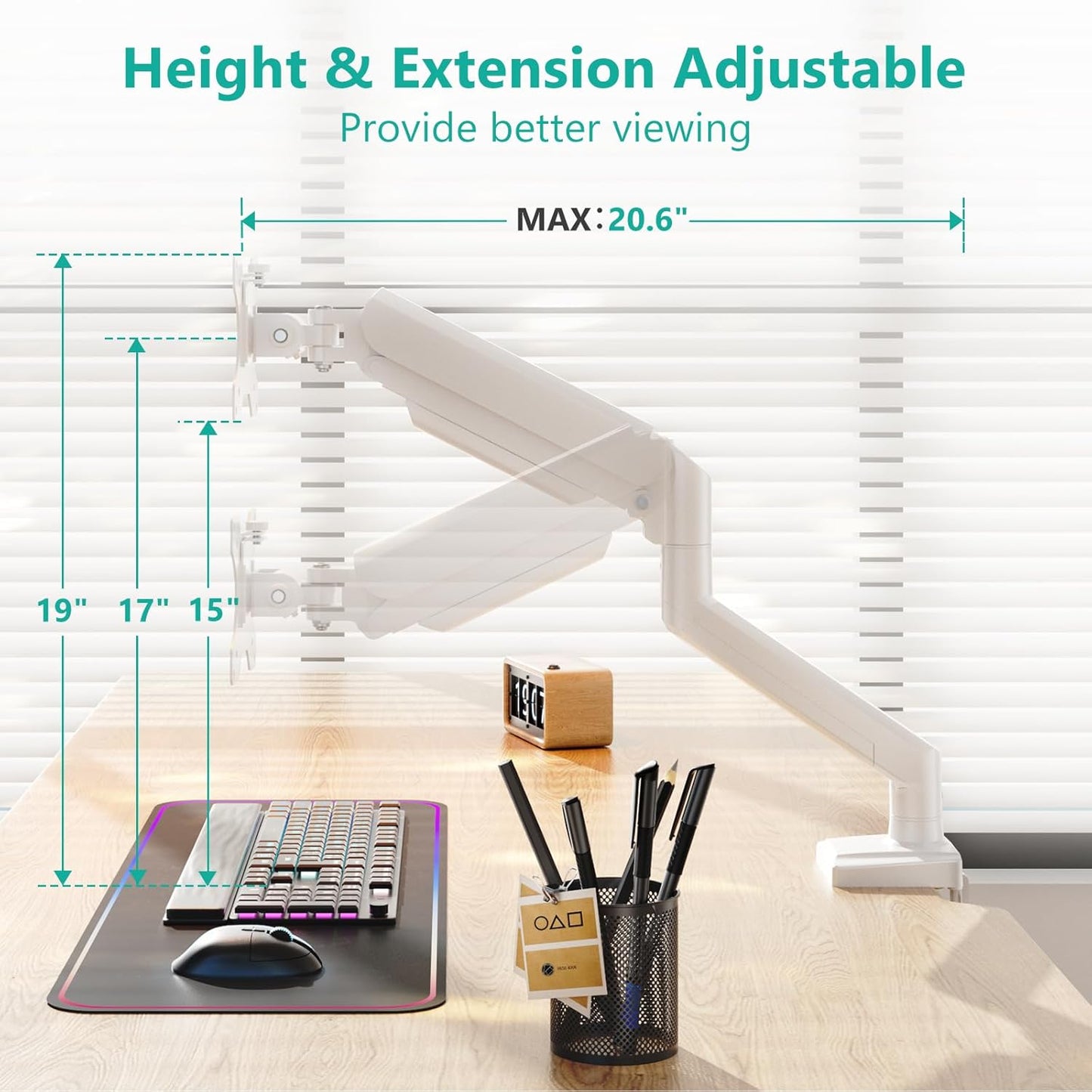 WALI Single Monitor Arm Mount Stand, Adjustable Gas Spring Arm Monitor Mount for Display up to 32 Inch,19.8lbs Capacity (GSMP001W), White