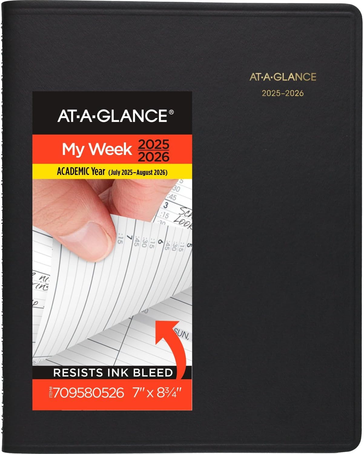 AT-A-GLANCE Planner 2025-2026 Academic, Weekly, Quarter-Hourly Appointment Book, 7" x 8-3/4", Medium, Flexible Cover, Black (7095805)