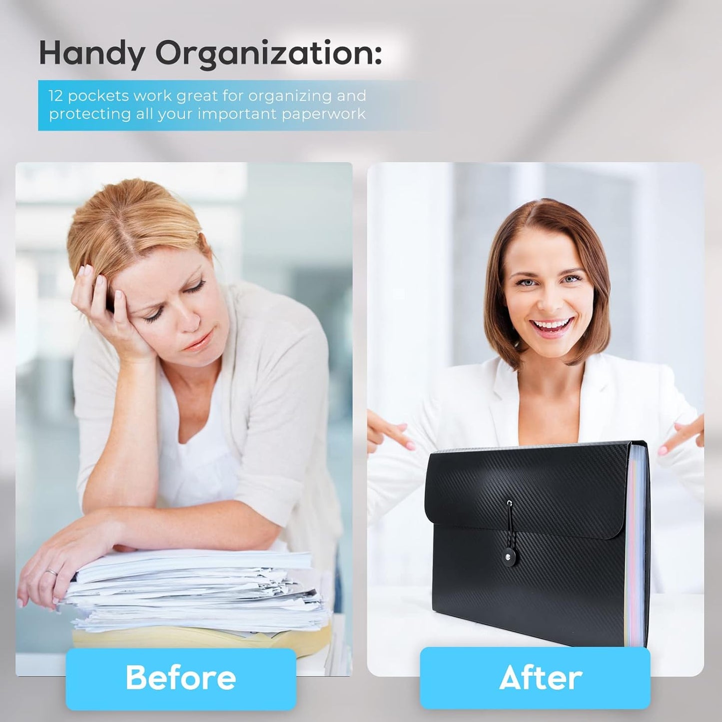 Accordion File Organizer, Expanding File Folder for Sorting Documents and Papers, 13 Pockets File Storage Organizer for Home, Travel and Office Use (Black)