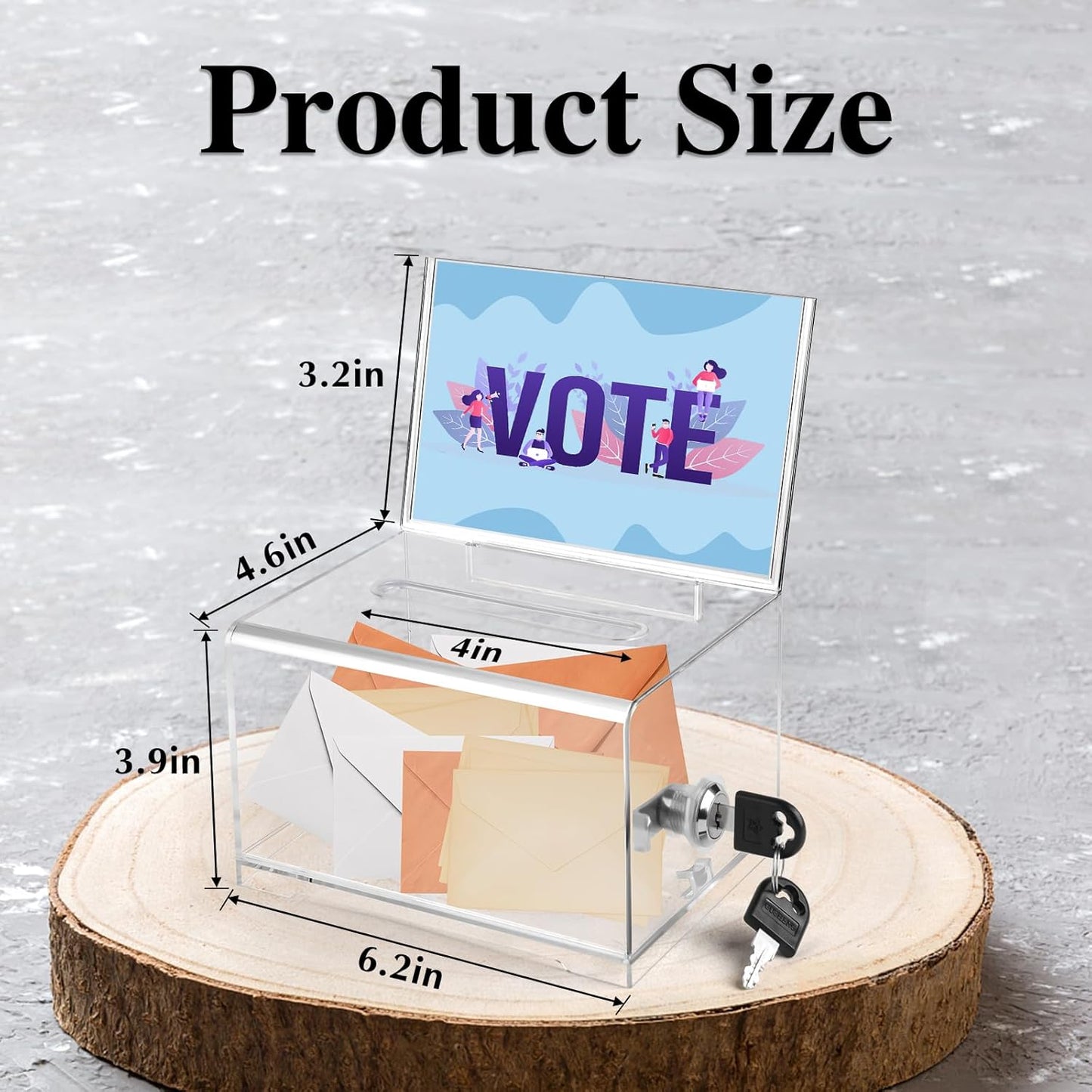 VOISEN Clear Donation Box with Lock,2 Pack Ballot Box with Sign Holder,Suggestion Box for Fundraising, Voting Box with Slot for School,Conference 6.2x4.6x3.9 Inch