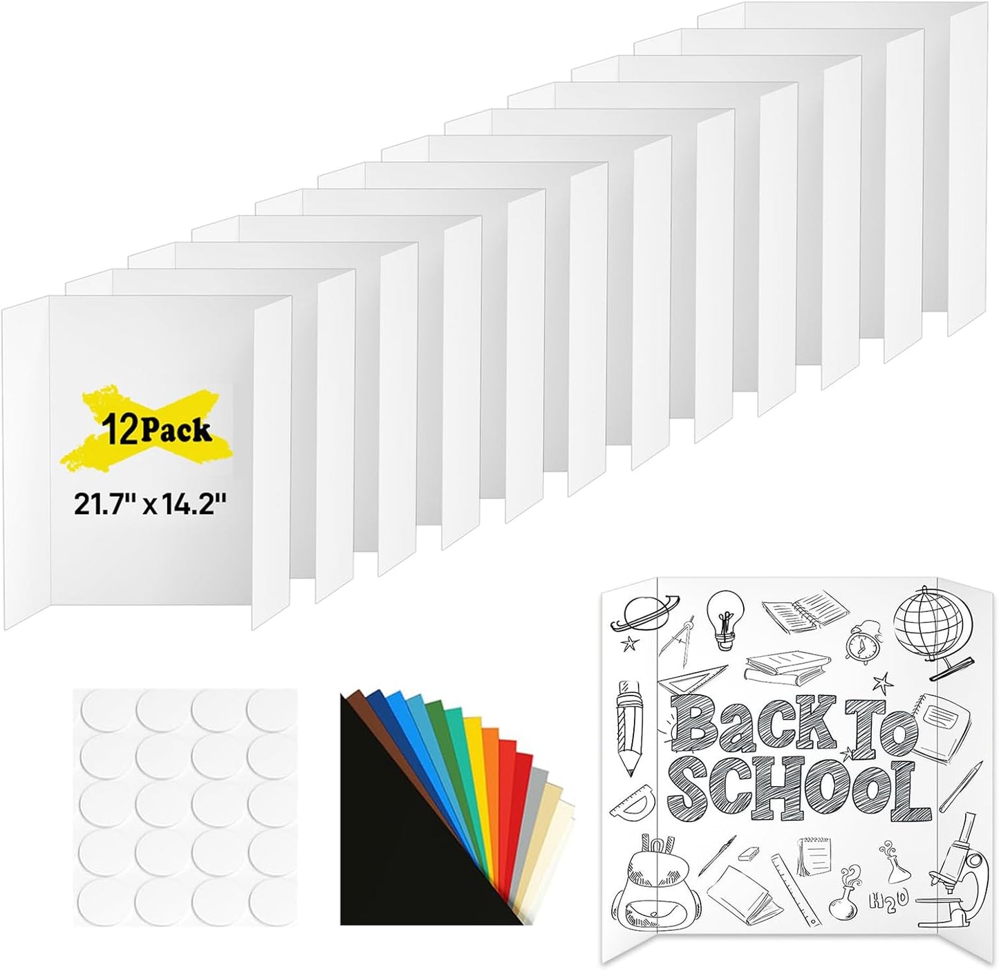 12 Pcs Small Trifold Poster Board, 21.7" x 14.2" Presentation Board, with Double Sided Tapes and Cardboard, White Corrugated Project Boards/Display Board for School Project/Science Fair Display Boards