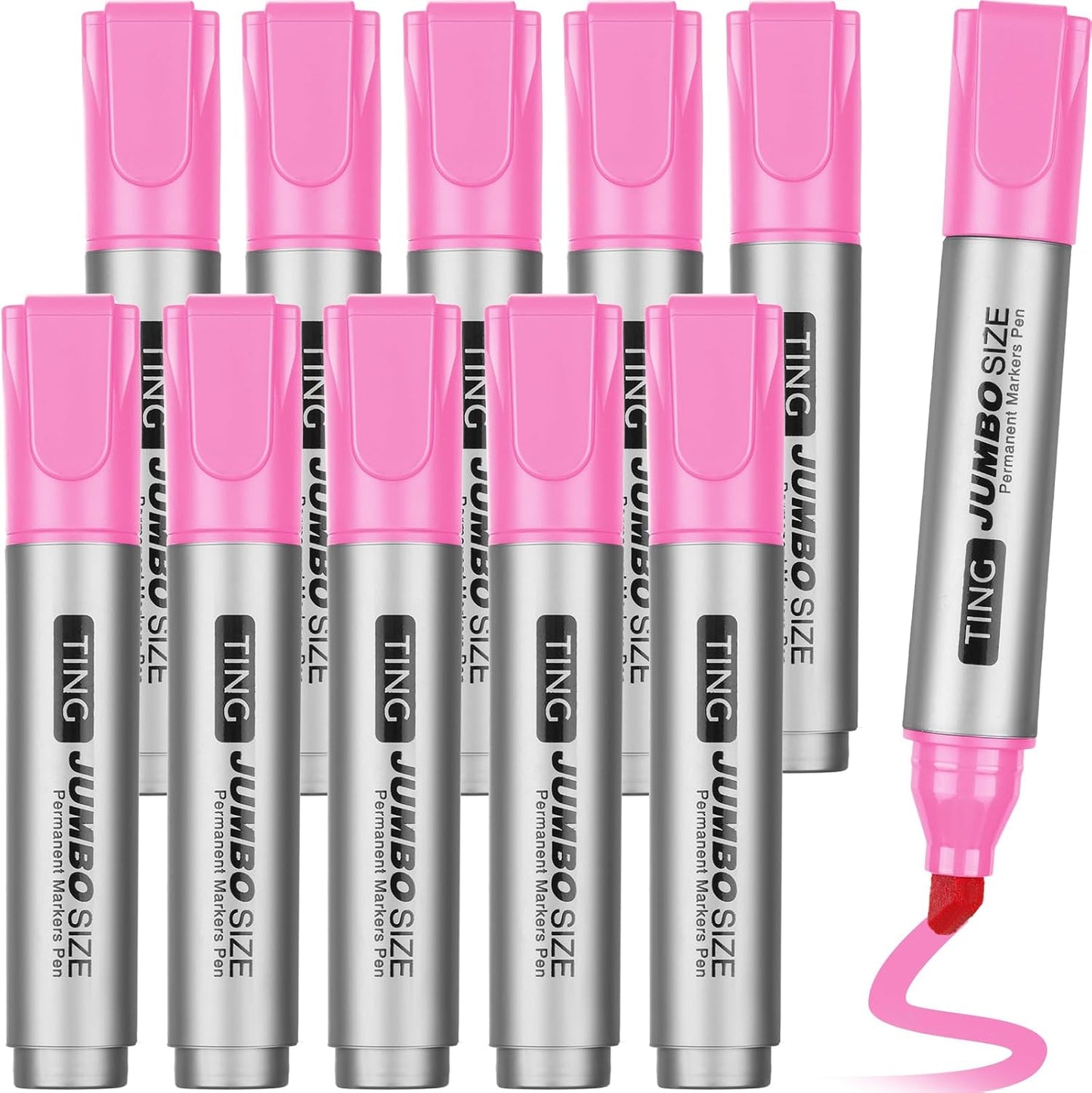 Fuutreo 10 Pack Jumbo Permanent Markers Bulk Large Chisel Tip Permanent Markers Quick Drying Waterproof Big Huge Poster Pens for Office, Logistics Company and More(Pink)