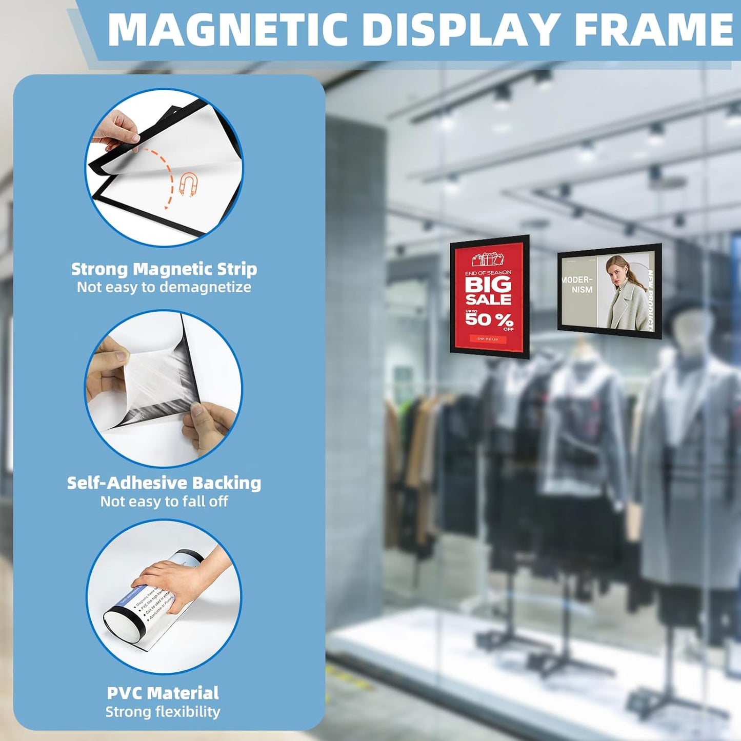 Magnetic Sign Holder 8.5 x 11-5Pcs Magnetic Frames for Refrigerator Double Sided Reusable Adhesive Frames for Walls Door Window Picture Photo Document Paper Poster Magnetic Display Frame