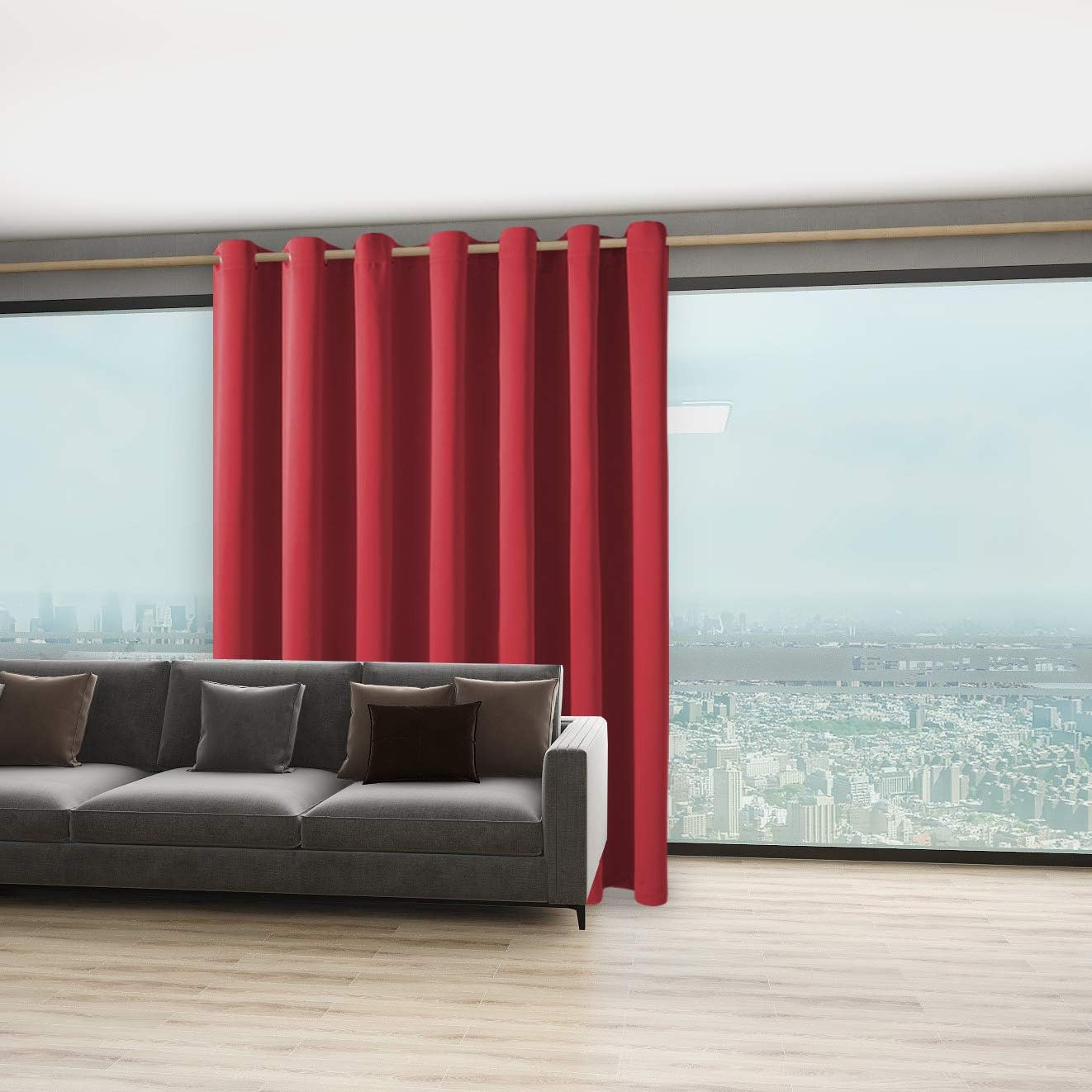 BONZER Extra Wide Room Divider Blackout Curtain Total Privacy Wall Room Darkening Grommet Curtains for Apartment, Studio, 96L x 150W Inch (8L x 12.5W ft), 1 Panel, Red