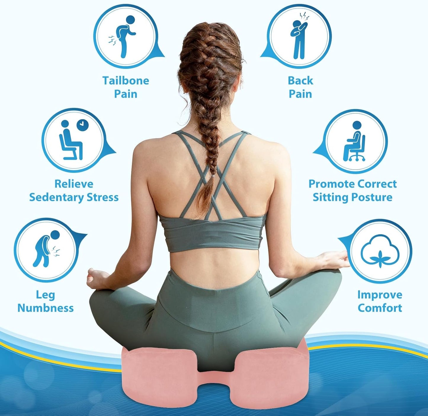 BlissTrends Seat Cushion,5.2in Thick Memory Foam Cushions for Office Chair, Car Seat, Airplane, Relieving Pressure Tailbone Sciatica Back Pain for Long Sitting Office Workers, Car Drivers Pink