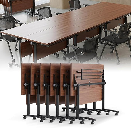 Conference Table, Folding Conference Tables Modern White, Conference Room Table with Wheels, 2-10 People for Office, Meeting Room (6, 1619YHT, 61IN)