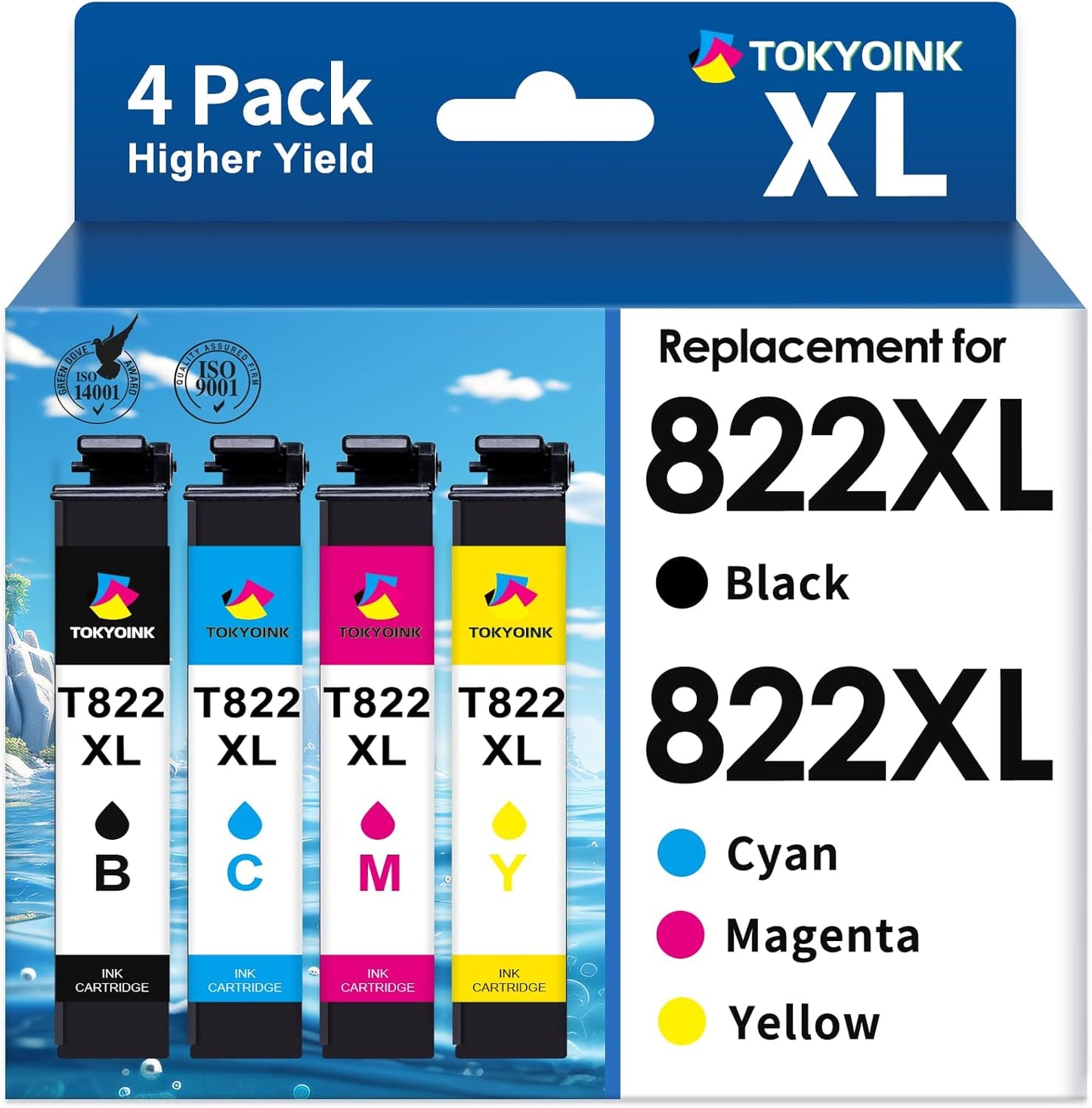 822XL Ink Cartridges Combo Pack Remanufactured Replacement for Epson 822 Ink Cartridge 822 XL T822XL for Workforce Pro WF-3820 WF-3823 WF-4820 WF-4830 WF-4833 WF-4834 Printers Ink (4 Pack)