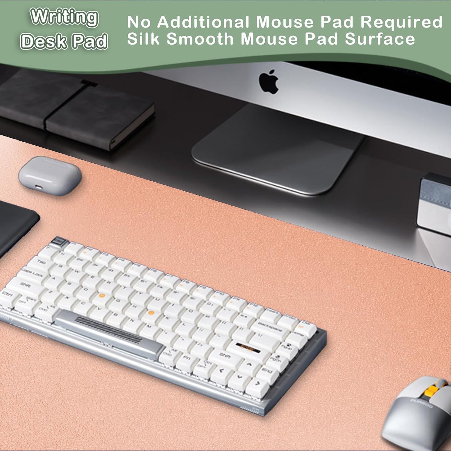 Boutilon Leather Desk Pad Protector,Non-Slip Mouse Pad,Laptop Desk Pad,Office Mouse Mat,Waterproof Leather Desk Blotter,Desk Writing Pad for Office and Home (S-Orange Pink,24"x 14")