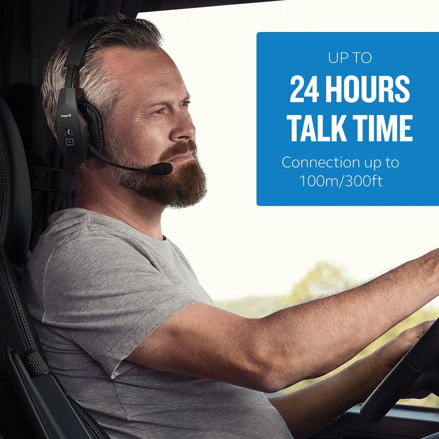 BlueParrott B550-XT Mono Bluetooth Wireless Headphones 96% Noise Canceling Over Head Trucker Headset with Mic, 100% Voice Control, IP54-Rated Protection, 24 hrs. Talk Time, Black