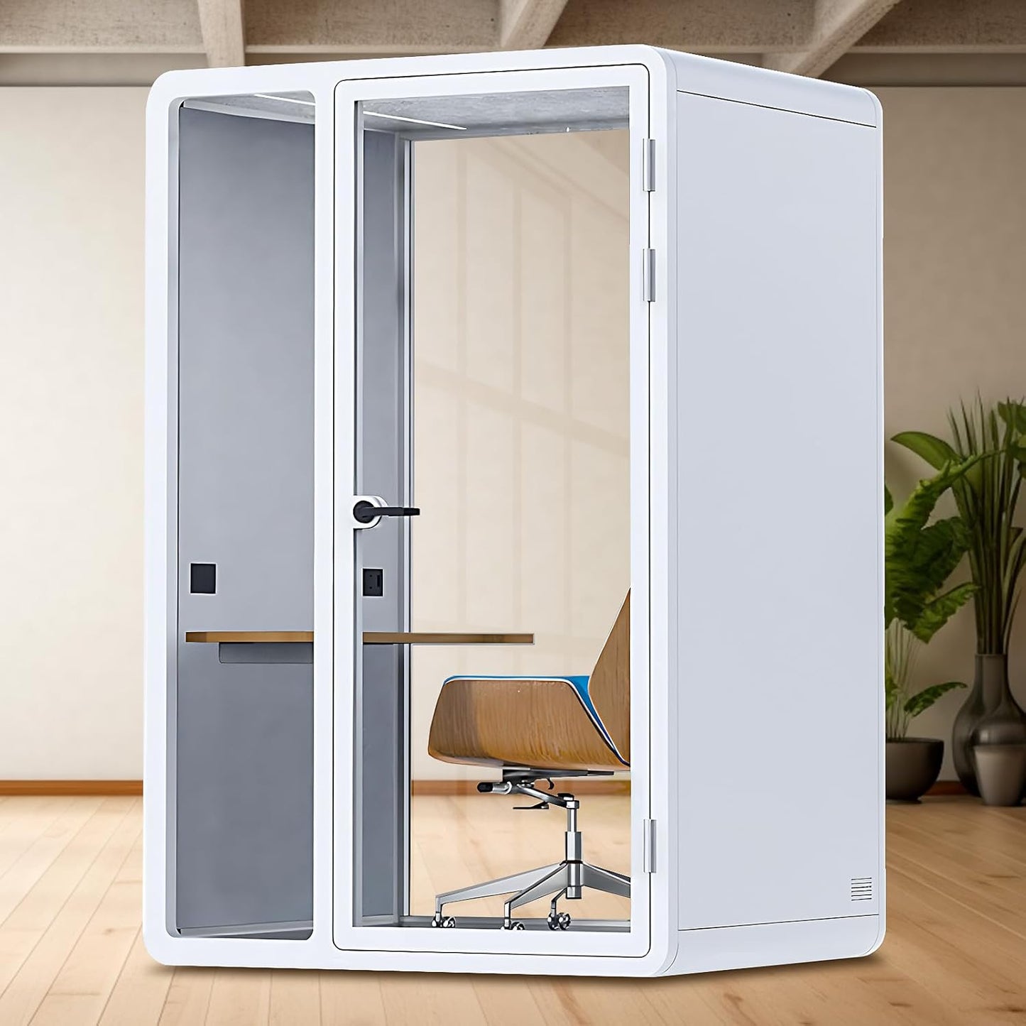 Office Sound Booth with Audio Privacy - Removable Soundproof Booth Includes White with Rounded Corners,Soundproof Room with Light,Fans, Socket for Live Streaming,Study (55.11IN)